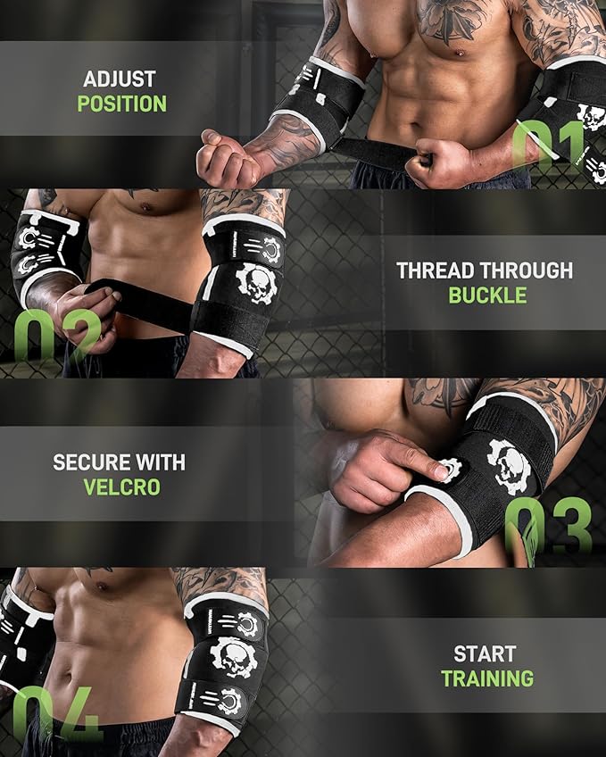 MANUEKLEAR 5mm Neoprene Weight Lifting Elbow Sleeves for Men (1 Pair), Elbow Sleeves Weightlifting Men with 2 Adjustable Compression Straps for Bench and Powerlifting & Weightlifting