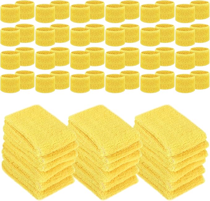 Leyndo 72 Pcs Wrist Sweatbands Bulk for Kids Field Day Cotton Terry Sweat Bands Sports Fan Wristbands Kids for Summer Camp Student Football Team Competition Party