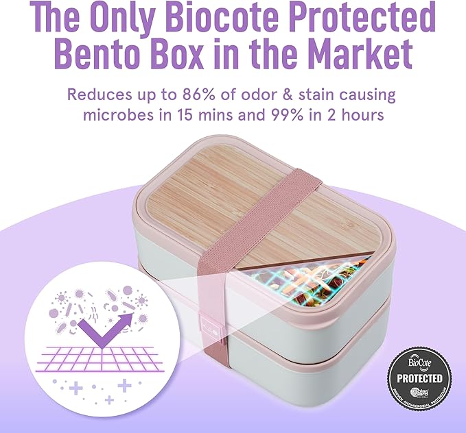 Double Premium Bento Box Adult, 67 fl oz BPA-Free - Dusty Pink Stackable Lunch Box with Leak-Proof Lids & Dividers, Perfect for Meal Prep, Lunches & Portion Control