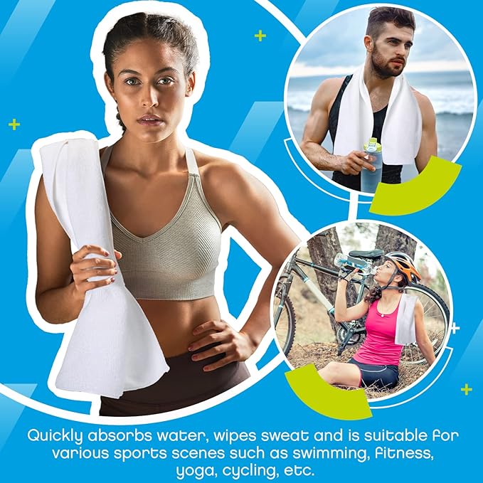 Handepo 12 Pcs Microfiber Workout Gym Towels, 360 GSM 12 x 30 Inch Gentle and Fast Drying Absorbent Towels for Men Women Yoga Travel Sports(White)