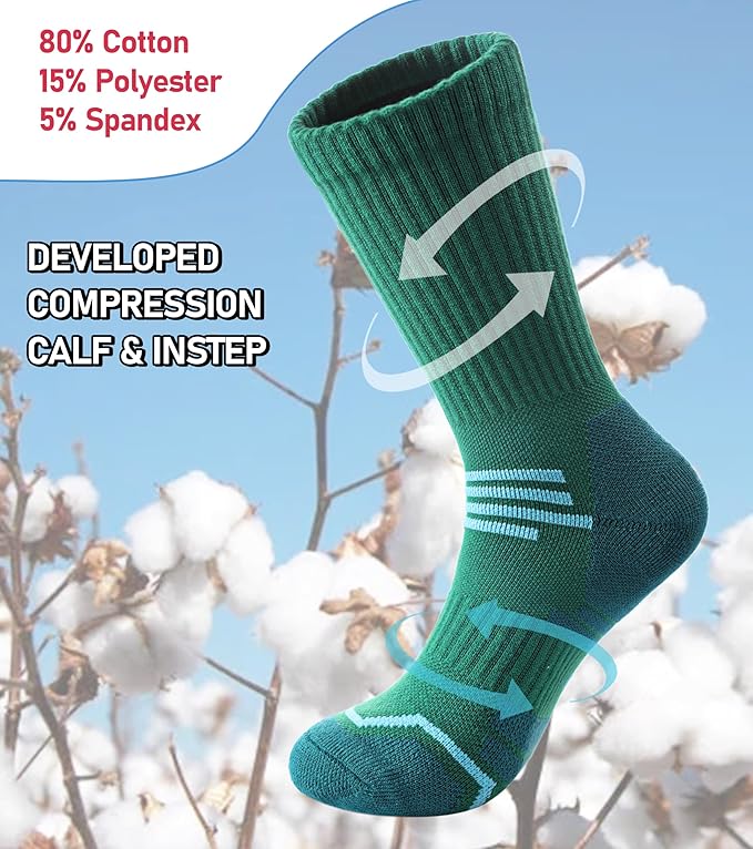 FNOVCO Women's Hiking Walking Running Crew Socks Thick Cushioned Athletic Compression Socks 5 Pairs