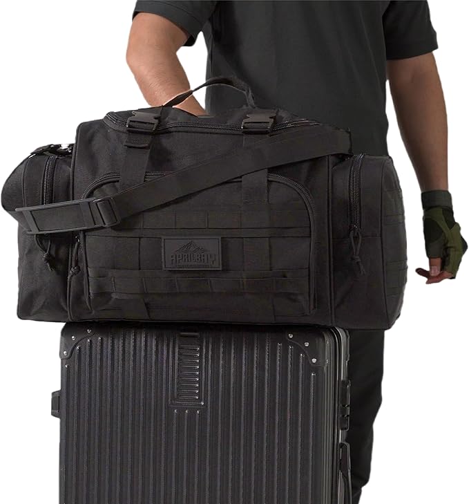 Duffel Bag – Heavy Duty Tactical Gym Bag for Men, Splashwater-Proof Weekender Travel Bag for Basketball, Football, Soccer, Hiking, and Hunting (Black)