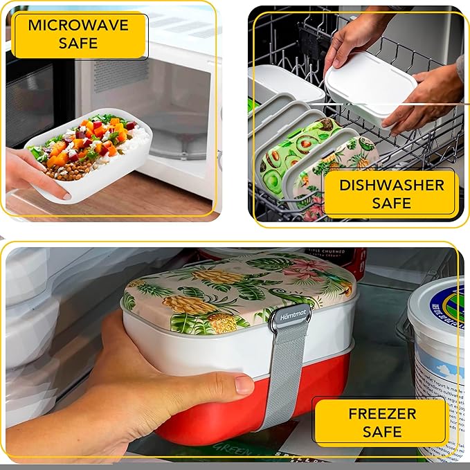 Insulated Stackable Bento Box for Adults with Reusable Chopsticks Japanese Lunch Box Microwavable & Leak Proof Lunch Containers for Men & Women Modern Cute Food Container with Compartments (Red White)