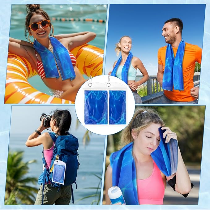 Frienda 6 Pack Cooling Towels 40"x12" Ocean Themed Sports Towels with Bags Breathable Chilly Towel Ice Microfiber Towel Fast Drying for Beach Swim Yoga Running Workout Gym Camping Fitness(Ocean Wave)