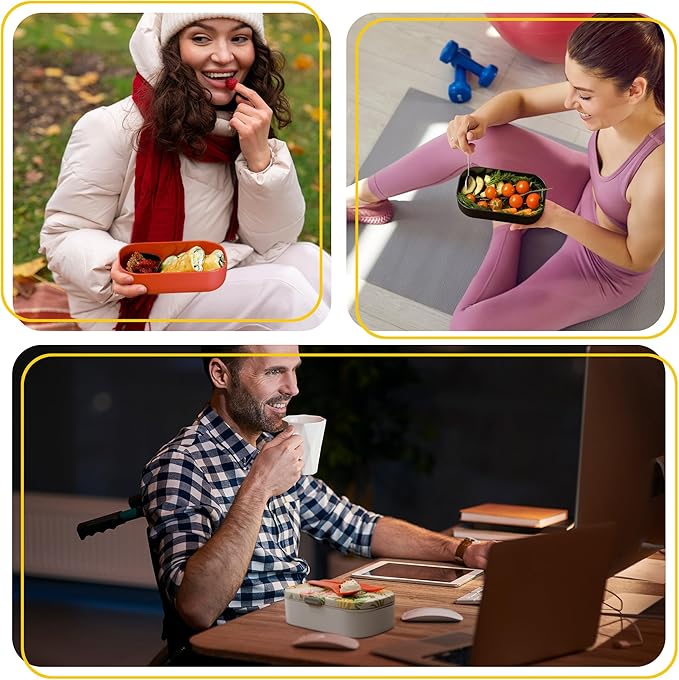 Insulated Stackable Bento Box for Adults with Reusable Chopsticks Japanese Lunch Box Microwavable & Leak Proof Lunch Containers for Men & Women Modern Cute Food Container with Compartments (Orange)