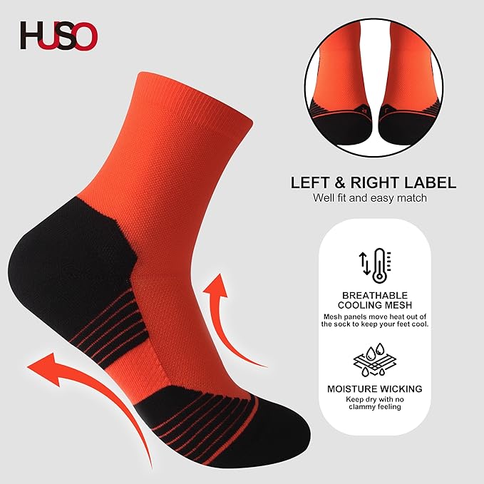 HUSO Compression Ankle Running Socks: Athletic Socks for Men Women with Cushion,Work Hiking Basketball Sport Socks 3 Pairs