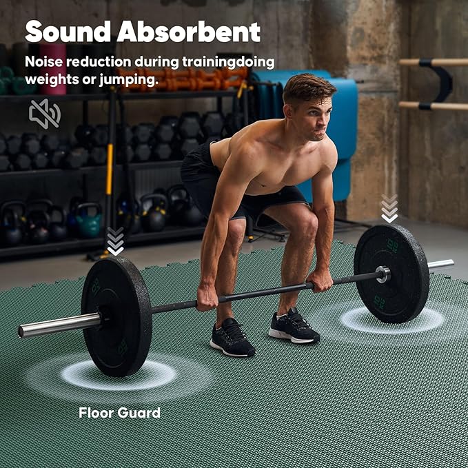 Home Gym Mat, Puzzle Exercise Mat, EVA Interlocking Foam Floor Tiles for Home Workout Equipment and Kids' Play Areas - Blue, 24 in x 24 in x ½ in - (Green, 32 Pack(128 SQ FT))