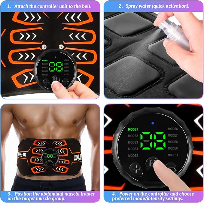 Electronic Muscle Stimulator, Abs Stimulator Muscle Toner, Ab Machine Trainer for All Body, Rechargeble for Fitness Strength Training Workout Equipment for Men and Women(Waist + Arms)