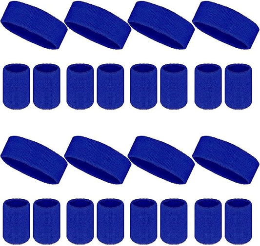 24 Pcs Neon Sweatbands Set Include 8 Pcs Sports Headband and 16 Pcs Cotton Wristbands 80s Neon Sweat Bands Bulk for Gym, Tennis, Basketball, Running, Exercise