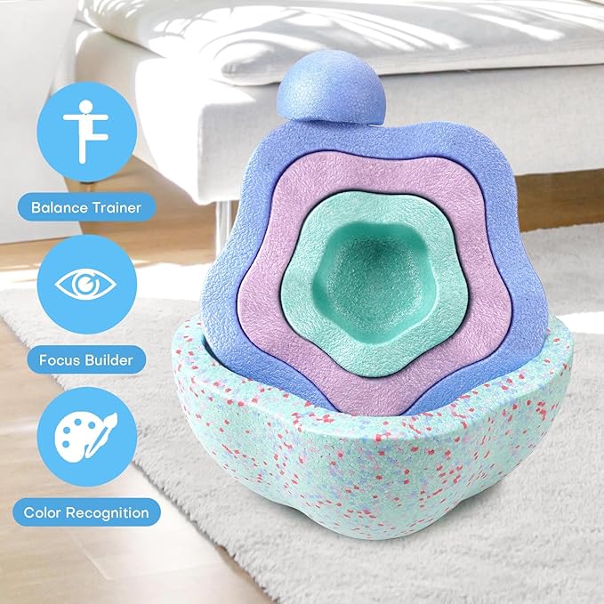 Sound Stepping Stones for Kids - 5 Pcs Non-Slip Indoor or Outdoor Balance Stones, Obstacle Course Coordination Game for Aged 3 4 5 6, Sensory Toys for Toddlers, Birthday Gifts