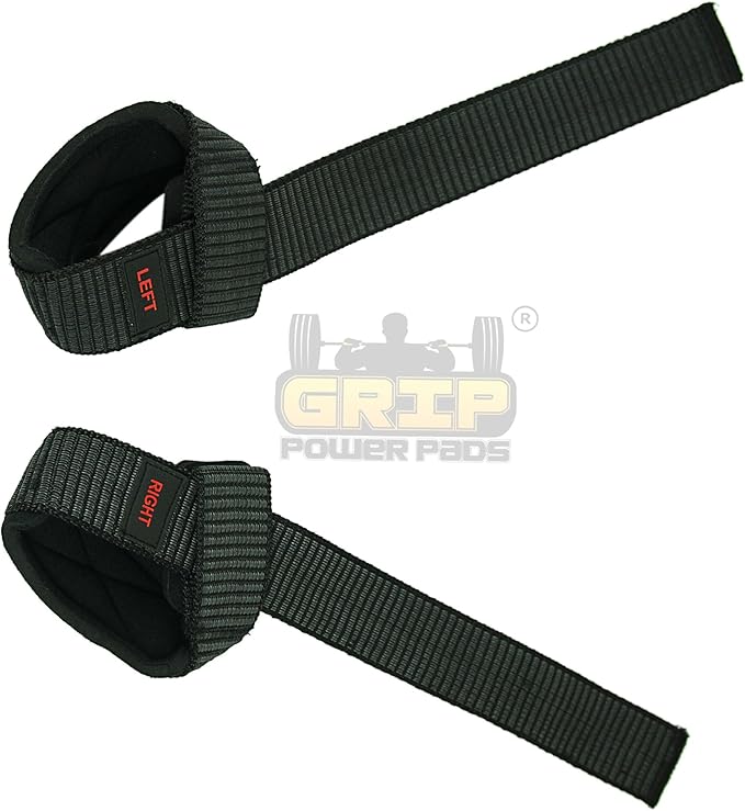 Heavy Duty Lifting Straps Neoprene Padded 1 Pair Wrist Wraps & Rubbery Grip Support Straps with Cotton Coated Rubber on One Side