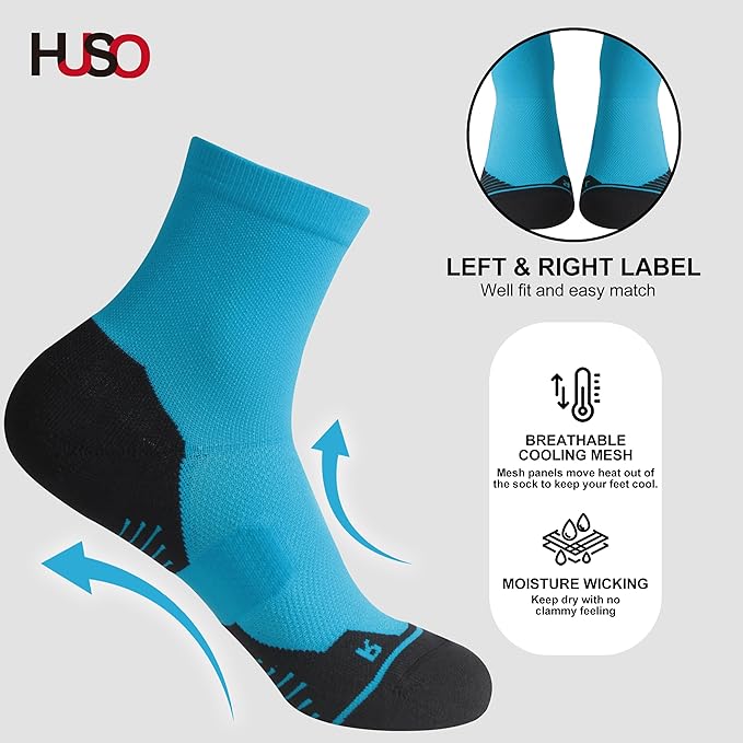 HUSO Compression Ankle Running Socks: Athletic Socks for Men Women with Cushion,Work Hiking Basketball Sport Socks 3 Pairs