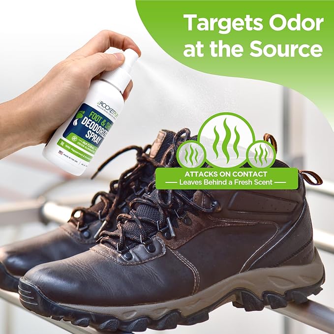 Rocket Pure Natural Foot & Shoe Deodorizer Spray - Foot Spray for Smelly Feet & Shoe Spray for Smelly Shoes - Removes, Controls & Prevents Odors - Made with Essential Oils - Made in USA (Mint, 4oz)