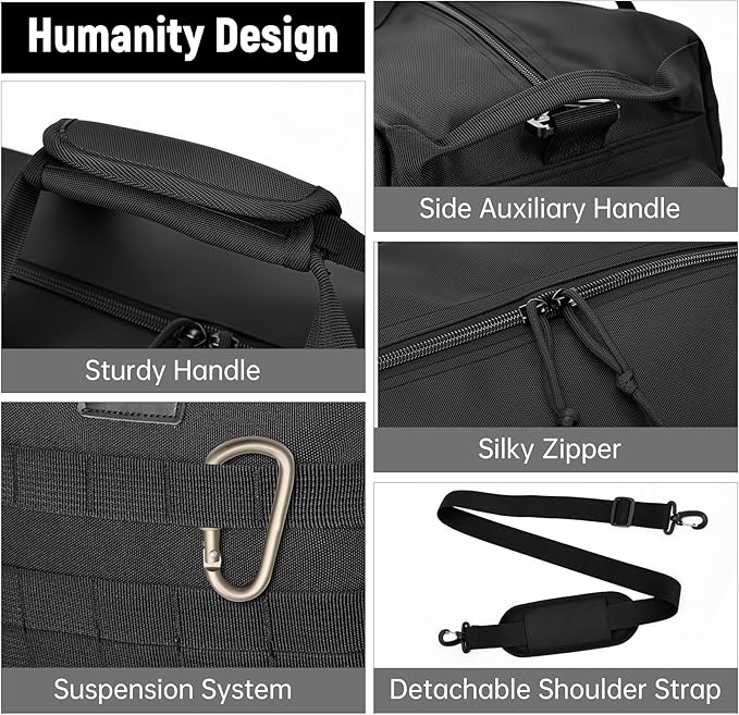 Duffle Bag for Men Women, Gym Bags & Tactical Duffle Bag with Shoe Compartment, Weekender Overnight Bag for Travel Workout, Black