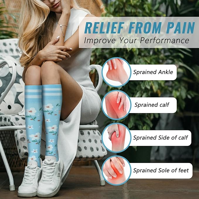 fenglaoda Compression Socks Women Men 4 Pairs, Knee High Support Socks for Running, Sports, Travel, Flight, Nurse