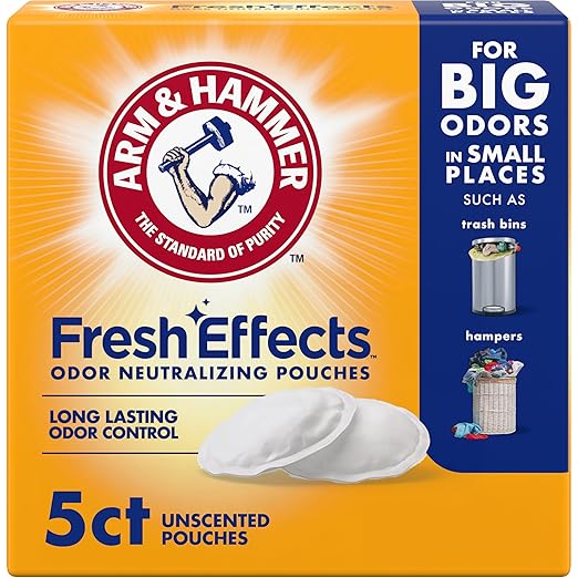 Arm & Hammer Fresh Effects Odor Neutralizing Baking Soda Pouches, Unscented Deodorizer for Long Lasting Freshness in Shoes, Gym Bags, & Small Spaces, 5 count