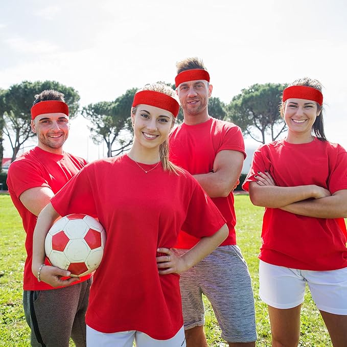 Bememo 12 Pcs Sweatbands Sport Headbands for Men & Women Basketball Headband Sport Competitions Sweat Headbands Running Terry Cloth Moisture Wicking for Yoga,Tennis,Gym,Exercise