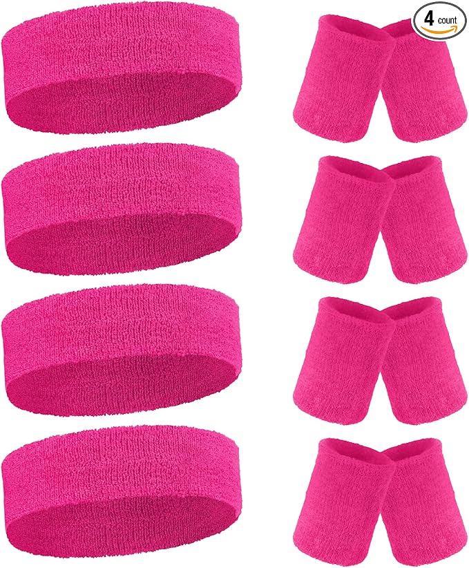 Civaner 12 Pcs 80s 90s Sweatbands Neon Headbands Wristbands for Men Women Party Sports Cotton Headbands Terry Cloth Athletic Sweat Bands for Tennis Football Gym Workingout Accessories