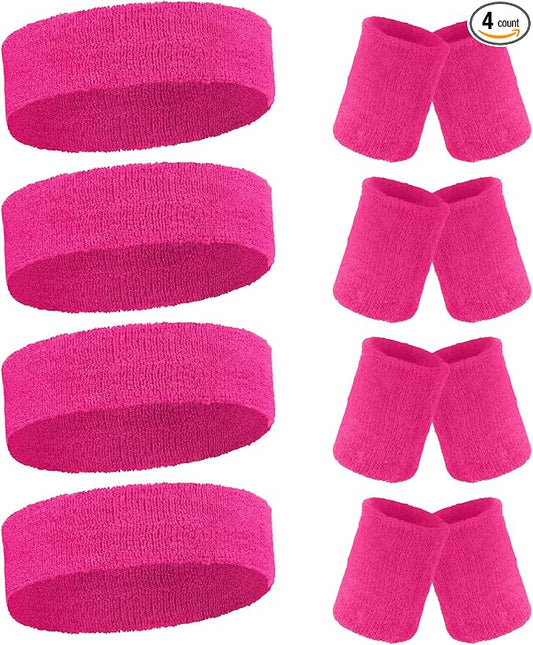 Civaner 12 Pcs 80s 90s Sweatbands Neon Headbands Wristbands for Men Women Party Sports Cotton Headbands Terry Cloth Athletic Sweat Bands for Tennis Football Gym Workingout Accessories