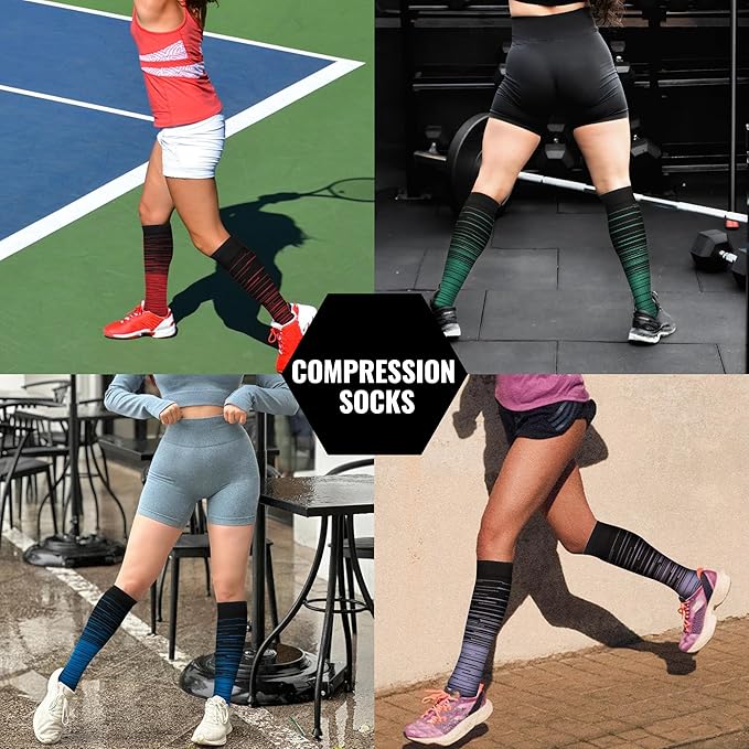 Compression Socks for Women Men Circulation Knee High 8 Pairs for Nurses, Running, Travel, Athletic