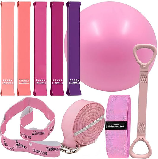 Pilates Set – Home Pilates Equipment for Women Kit with Magic Circle Pilates Ring and Ball Set, Resistance Bands & Massage Balls & Exercise Bands for Toning，Flexibility & Core Strength