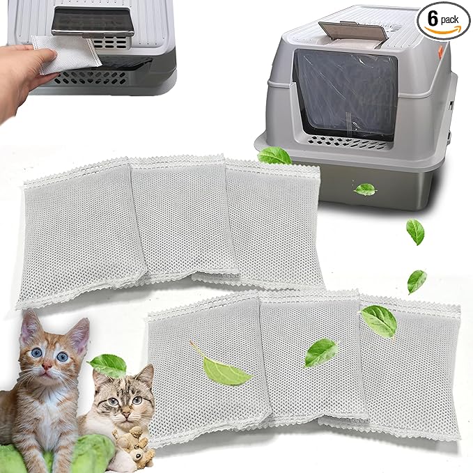 Activated Charcoal Odor Absorber Bags Compatible with OKSOTY Stainless Steel Cat Litter Box, Natural Coconut shell Charcoal Bags, Absorb Odors/Control Damp from Pets/Keep Home Fresh（6PCS）