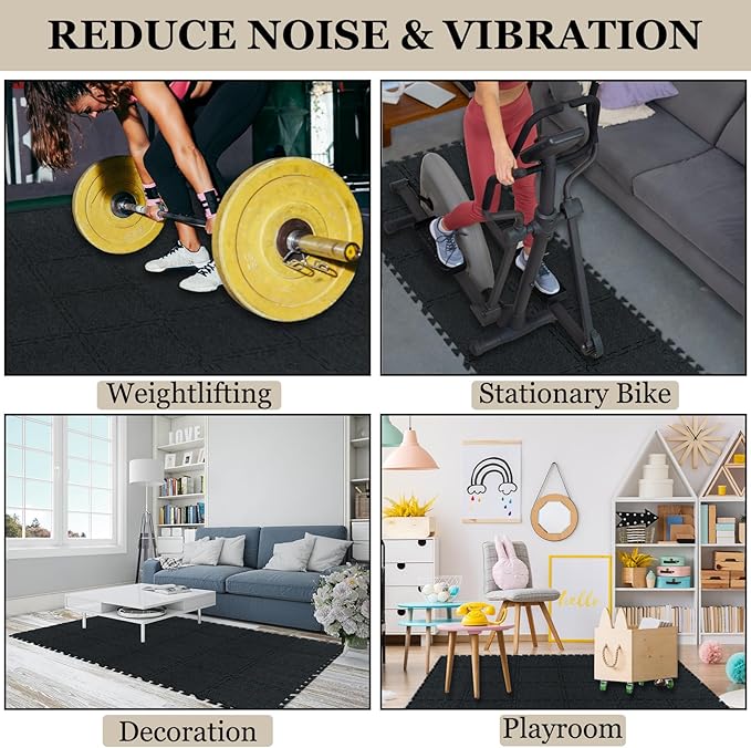 BXI Puzzle Exercise Mat 24 Pcs, 11 x 11 x 0.32 inches, High Density Noise Reduction Puzzle Felt Rug Mat, Non Slip Interlocking Floor Tiles for Workout, Gymnastics and Home Gym Protective Flooring