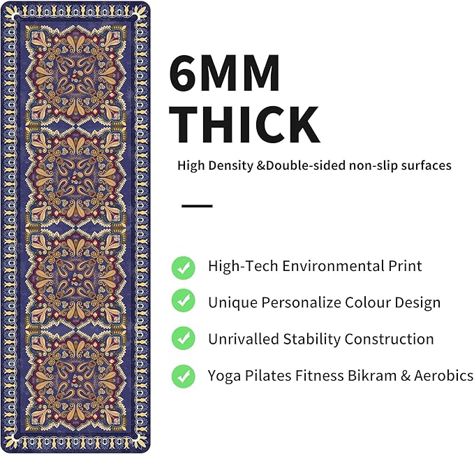 nuveti Yoga Mat Print Extra Thick TPE Non Slip Fitness Exercise Mat with Carrying Bag,72"x24" Extra Thick 6MM Exercise & Workout Mat for Yoga, Pilates Fitness and Floor Exercises