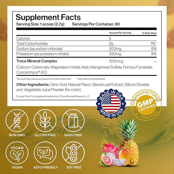 Dr. Price’s Electrolyte Mix | Sugar-Free Hydration Powder with 72+ Trace Minerals | No Sugar, Fast-Dissolving Electrolytes Powder Packets | Tropical, 90 Servings