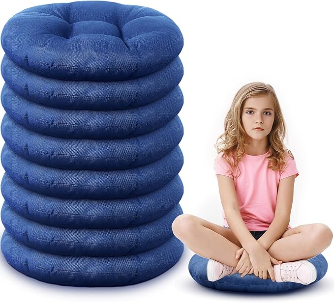 Fumete 8 Pcs 16 Inch Round Floor Cushions for Kids and Toddlers, Flexible Seating Classroom Furniture Floor Pillow for Home, Daycare, Preschool, Yoga and Meditation (Jewelry Blue)