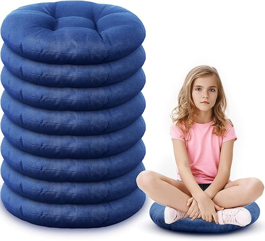 Fumete 8 Pcs 16 Inch Round Floor Cushions for Kids and Toddlers, Flexible Seating Classroom Furniture Floor Pillow for Home, Daycare, Preschool, Yoga and Meditation (Jewelry Blue)