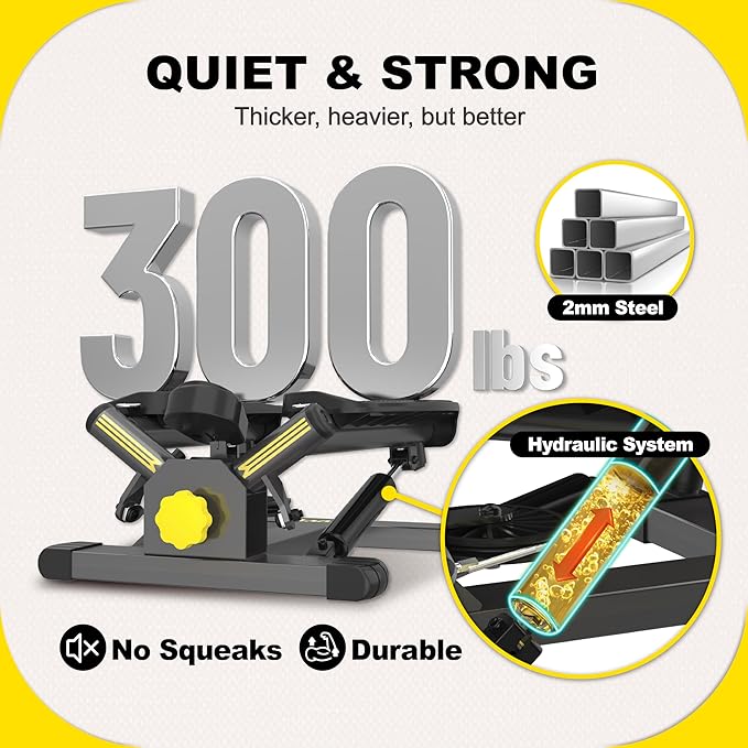 Stepper Machine with Resistance Bands, Mini Stepper with 300LBS Weight Capacity, Twist Stepper for Full Body Workout, Adjustable Step Height, Smooth and Quiet, Step Machine for Men Women