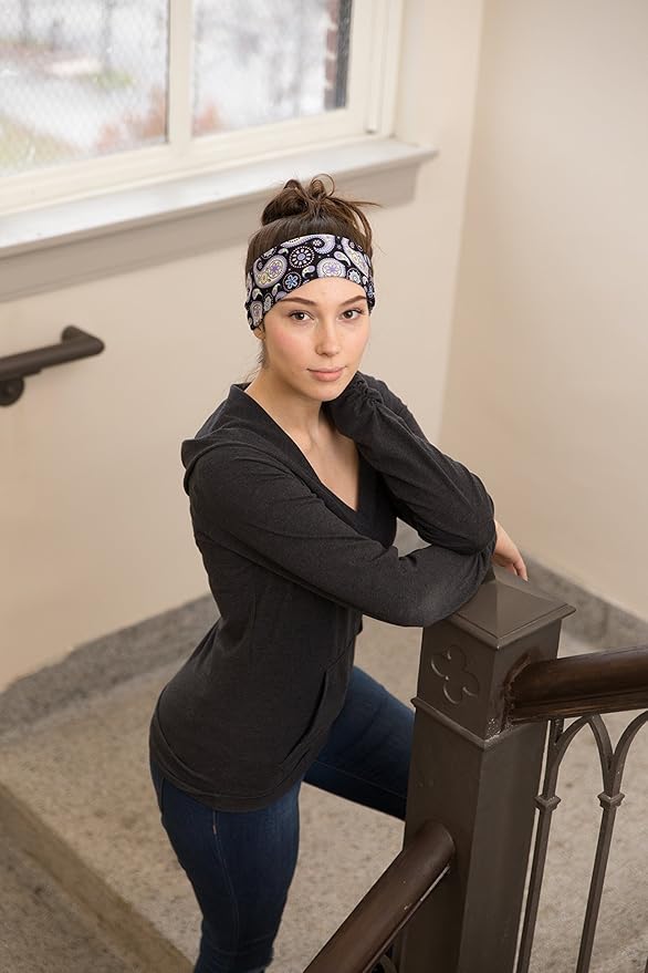 RiptGear Stretch Sport Headband for Women (Purple Paisley) — Made of Non-Slip Sweat Wicking Fabric — Great for Yoga, Running or The Gym — Soft Headband That Fits Most Head Sizes — (1-Pack)