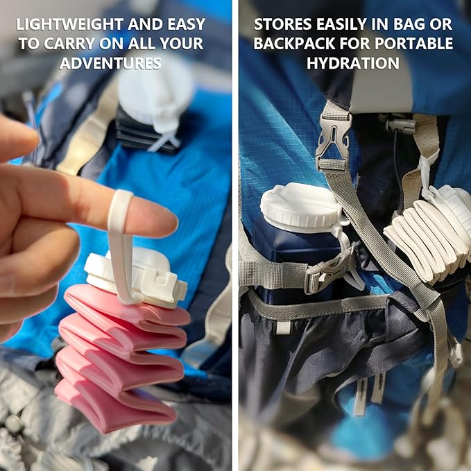 Collapsible Water Bottles 20.6oz 2 Pack, Silicone Foldable Portable Travel Water Bottle, Lightweight Reusable Leakproof for Travel Camping Hiking Cycling Yoga Sports Outdoor (Black+Blue)