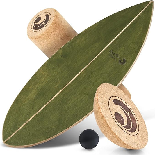Wooden Balance Board - unique [incl. corc roller, corc hemisphere and balance ball] Balance Board Kids - Balance Boards for Adults - Indo Board Mobo Board Gibbon Board Giboard Slackboard Balancing