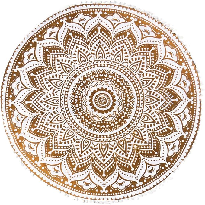 Eyes of India - 32" Brown White Floor Meditation Pillow Cushion Seating Throw Cover Hippie Mandala Round Colorful Decorative Bohemian Accent Indian Boho Chic Dog Bed Handmade Cover ONLY
