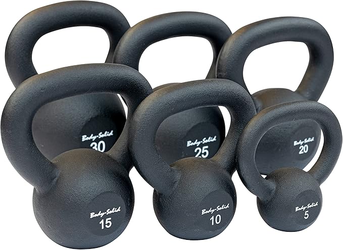 Body-Solid Matte Black Powder Coat Kettlebell with Kettle Grip Handle, Perfect Kettlebells for Weight Training and Core Workout Exercise Equipment