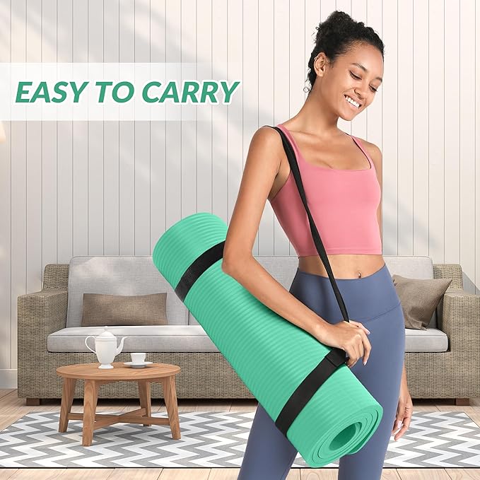 Quality Exercise Yoga Mat, 1/2-Inch Thick High-Density Foam for Full-body workout, Anti-Tear and non-slip Surface, Includes Carry Strap for Home & Studio Workouts,Multiple Options