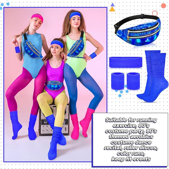 Tarpop 80s Neon Women Slouch Socks 90s Headbands Wristbands Fanny Pack Leg Warmers Sweatbands Waist Bag Women Party Costume