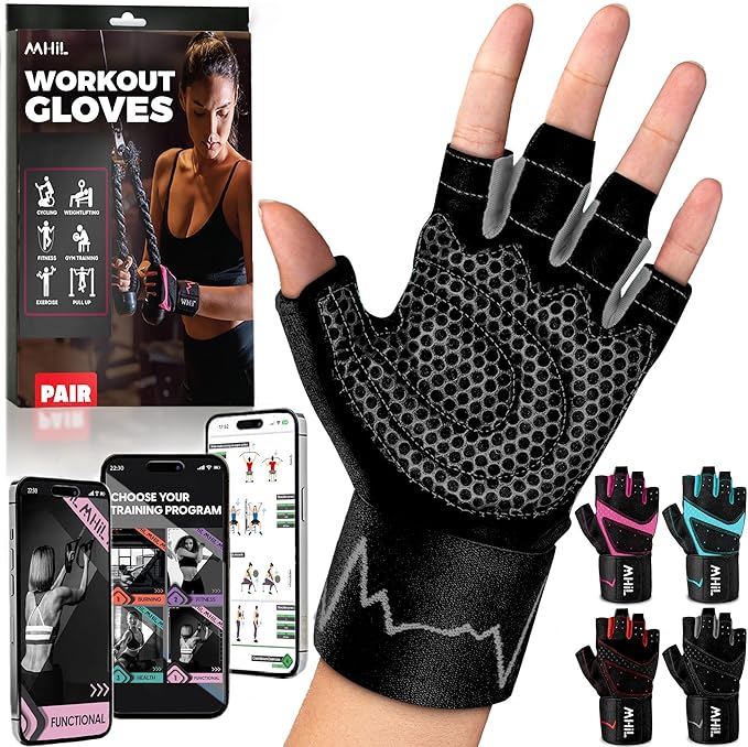 MhIL Workout Gloves for Women – Breathable Gym Gloves for Women with Palm Protection and Enhanced Grip – Padded Weight Lifting Glove for Womens with Wrist Wraps Support Weightlifting Exercise Cycling