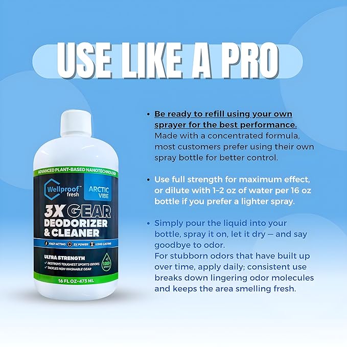 2 in 1 Sports Gear Cleaner and Odor Eliminator – Powerful Nano-Enzyme Deodorizer for Athletic Gear, Hockey, Football, Boxing, MMA, Gym Bag | 16oz Concentrated | Plant-Based | Remove Stink & Clean Dirt