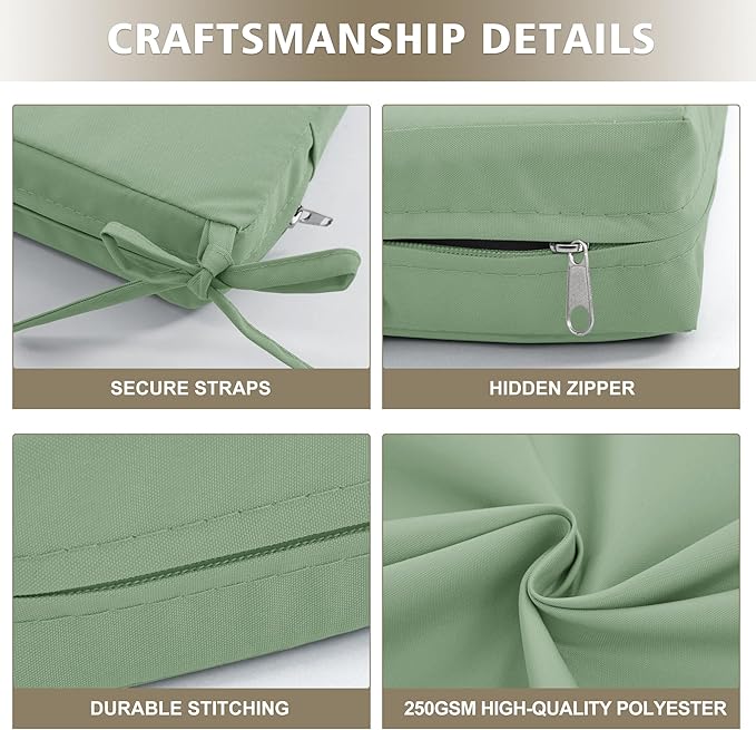 Outdoor Bench Cushion Waterproof 59"x18" – Fade-Resistant Patio Furniture Cushion with Ties for Loveseat, Porch Swing or Indoor Bench Replacement, Sage Green