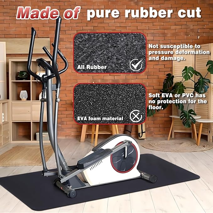 Treadmill Mat for Home Gym - High Density Treadmill Walking Pad Exercise Bike Equipment Mat, Suitable for Floor Carpet, 51.4" x 24", 4 mm Thick, Black