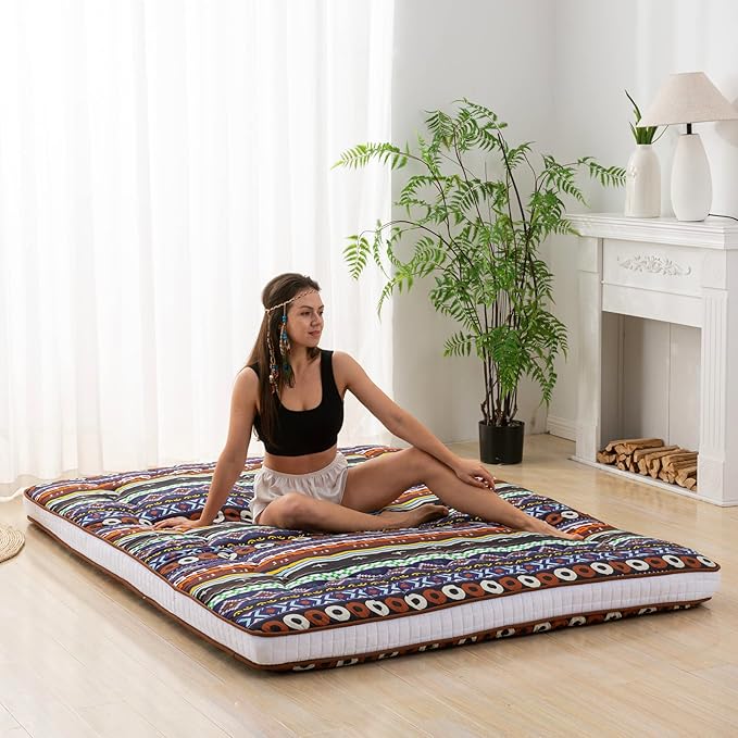 Dr.Futon Japanese Floor Futon Mattress Extra Thick Folding Roll Up Bed Topper Mat for Guest,Lounger and Tavel