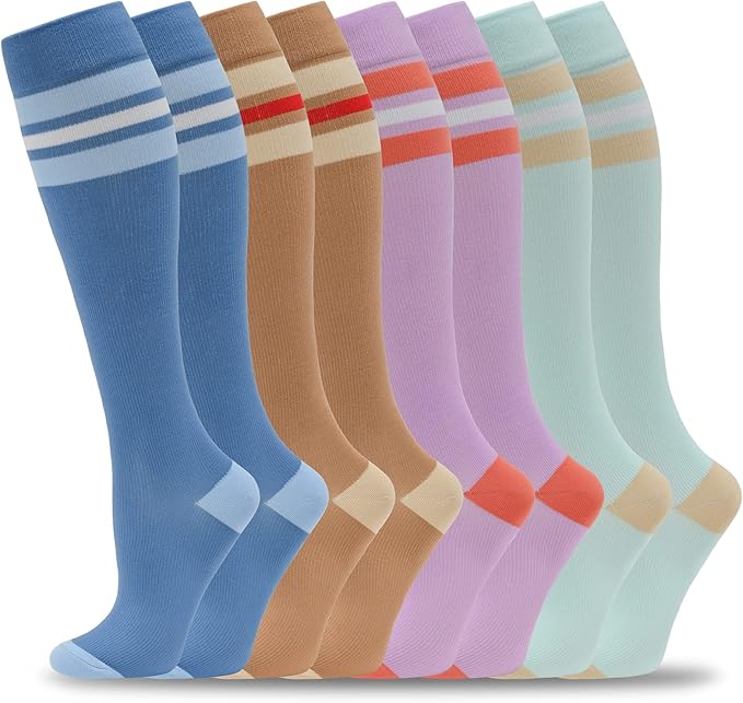 fenglaoda 8 Pairs Compression Socks for Men & Women 20-30 mmHg Knee High Nurse Pregnant Running Medical and Travel Athletic