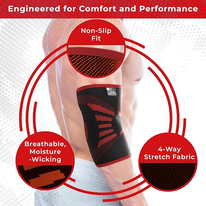 Nordic Lifting Elbow Compression Sleeves (1 Pair) for Men & Women - Support for Pain Relief, Tendonitis, Golfer’s & Tennis Elbow - Weightlifting Brace for Workout, Arm & Joint Recovery