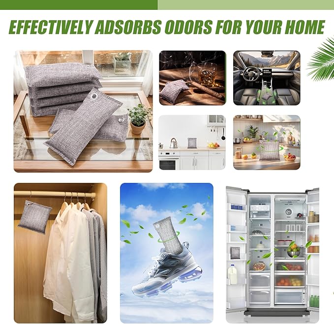 Activated Charcoal Odor Absorber, Odor Eliminator for Strong Odor,Coconut Shell Charcoal Air Purifying Bags for Home Car Closet Pet, Smoke Room Deodorizer