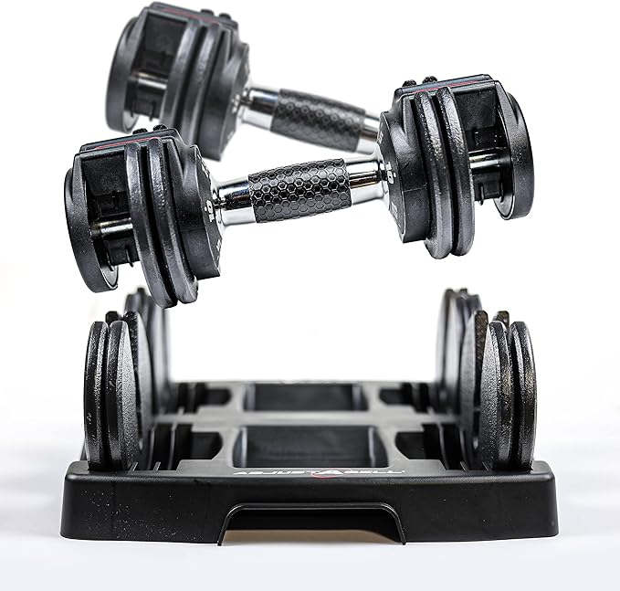 CAP Barbell ADJUSTABELL Adjustable Round Dumbbell Weights - Singles & Pairs | 12.5 lb, 25 lb & 55 lb | Multiple Handle Options