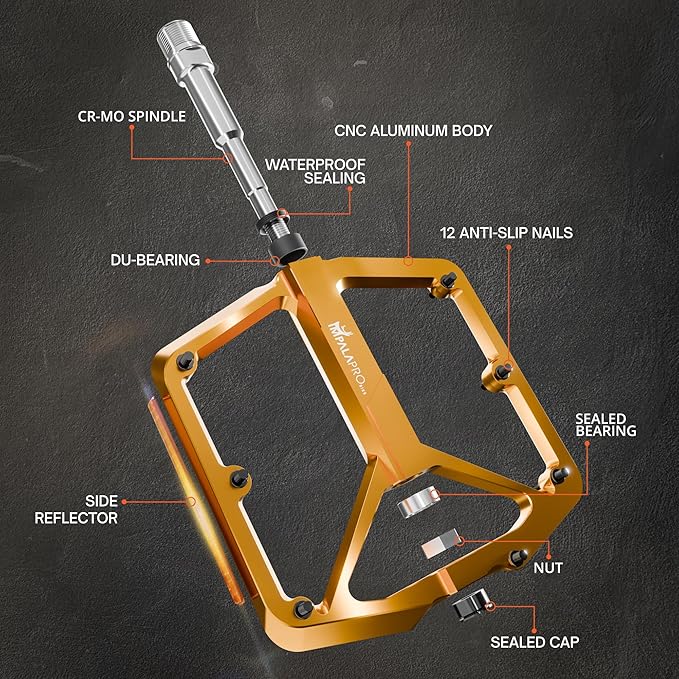 Flat Bike Pedals with Reflectors CNC Aluminium 9/16” – MTB Pedals with Extra Wide Platform and Removable Anti-Slip Pins – Lightweight Pedals for Mountain Bike & Road Bike 294 g