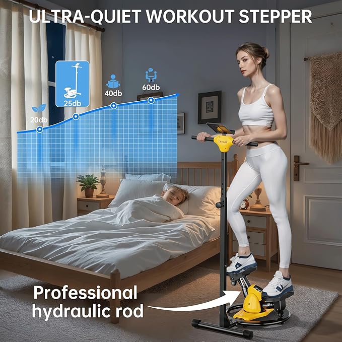 2-in-1 Twist Stepper with Adjustable Handlebar | Added 360° Twisting Function, Quiet Steppers for Exercise at Home, Stepper Machine with 300 LBS Capacity for Full Body Workout, with LCD Monitor